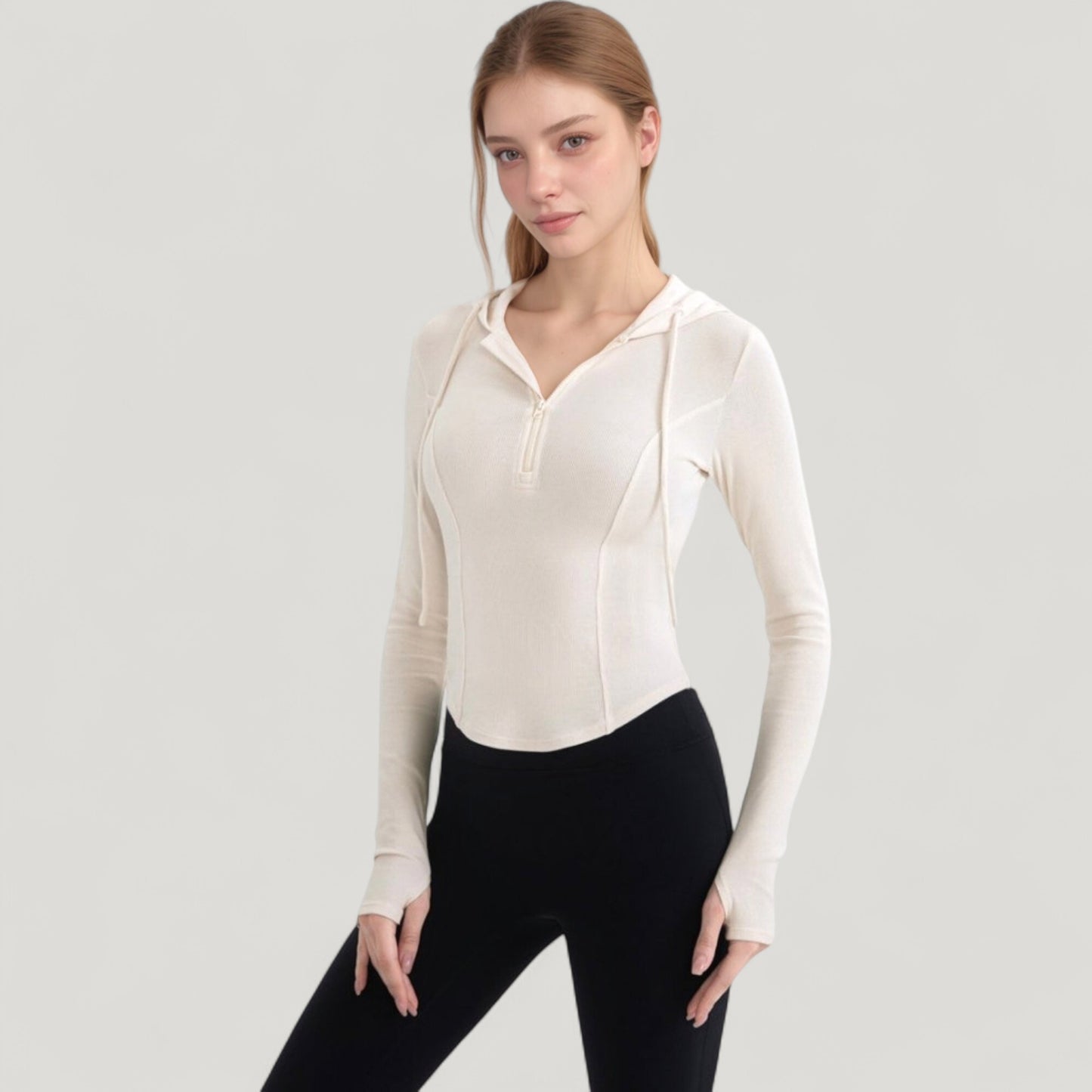 Anna-Kaci Active Women's Long Sleeve Pullover Hoodie Top with Half Zip Front and Thumbhole Cuffs