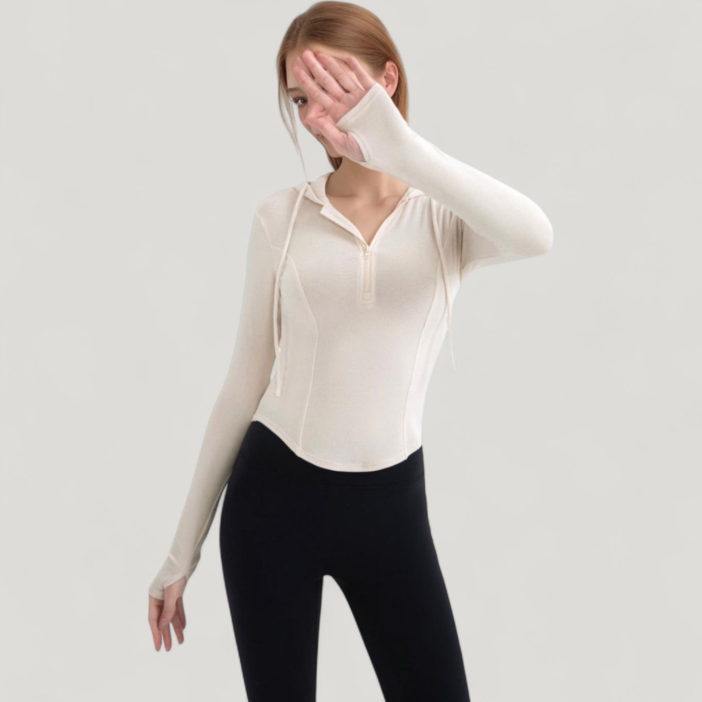 Anna-Kaci Active Women's Long Sleeve Pullover Hoodie Top with Half Zip Front and Thumbhole Cuffs