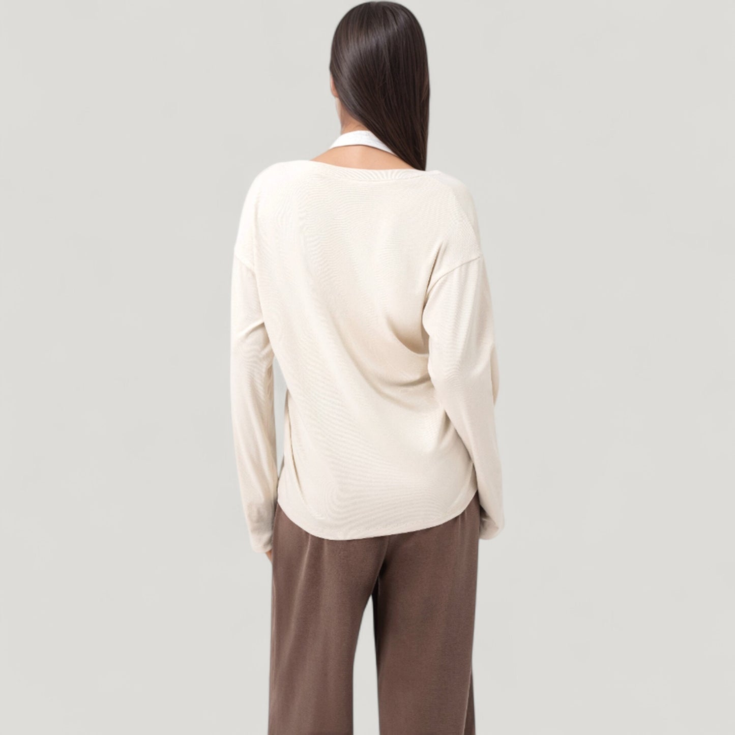 Anna-Kaci Active Women's Long Sleeve V-Neck Pullover Top with Relaxed Fit and Drop Shoulder Design