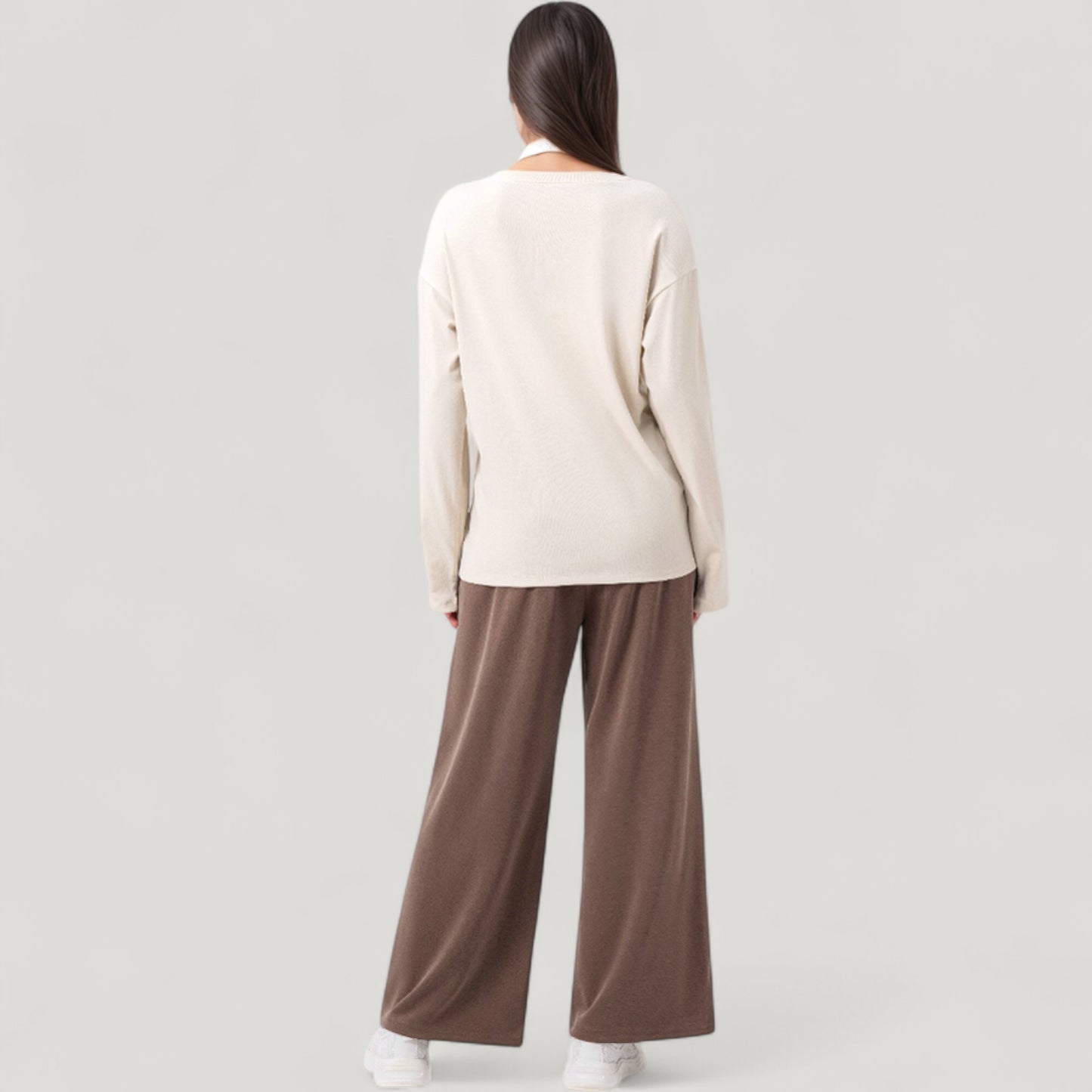 Anna-Kaci Active Women's Long Sleeve V-Neck Pullover Top with Relaxed Fit and Drop Shoulder Design
