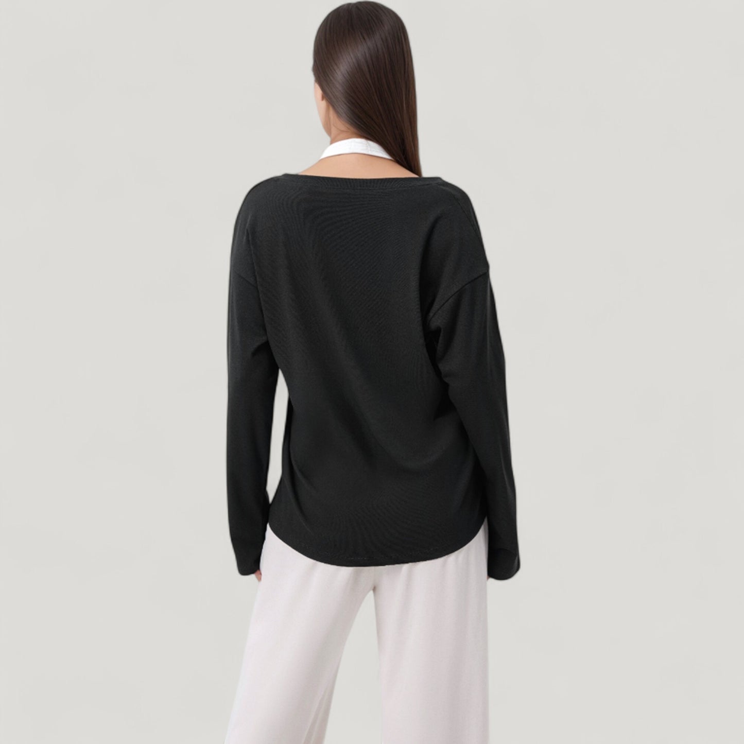 Anna-Kaci Active Women's Long Sleeve V-Neck Pullover Top with Relaxed Fit and Drop Shoulder Design