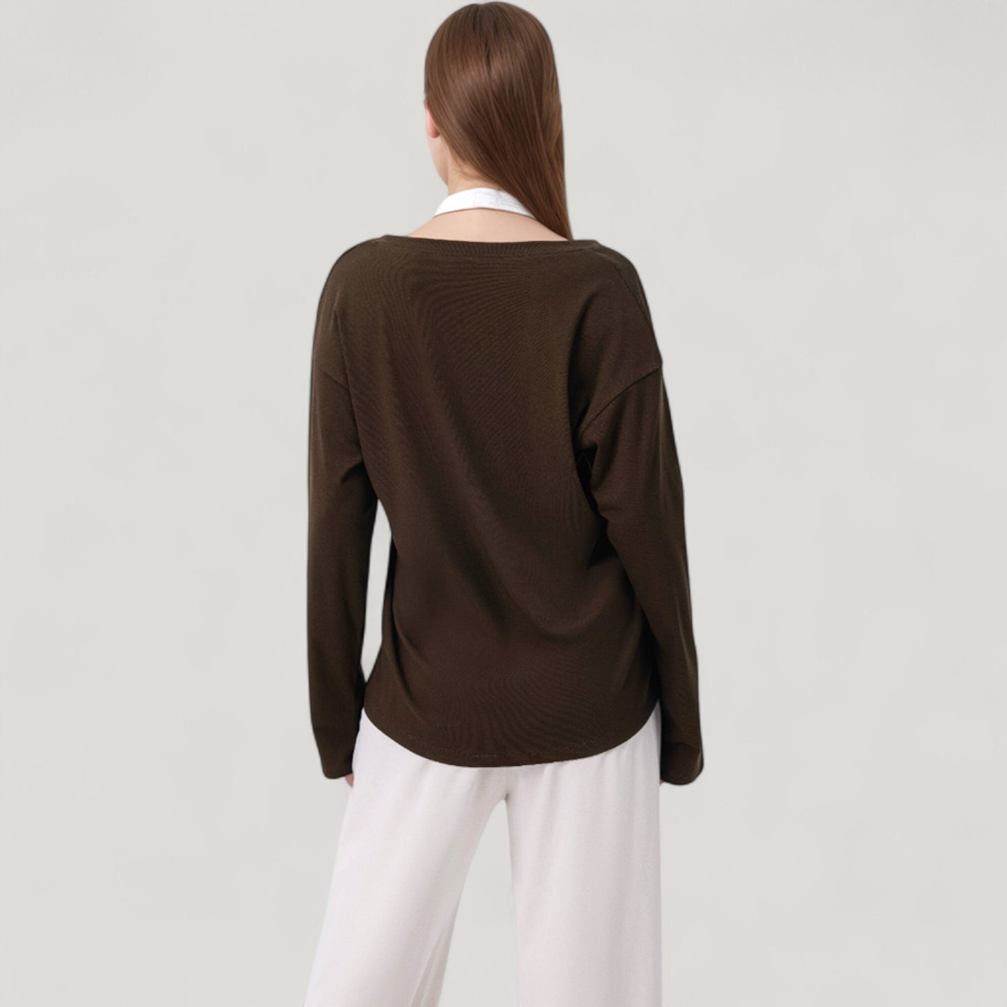 Anna-Kaci Active Women's Long Sleeve V-Neck Pullover Top with Relaxed Fit and Drop Shoulder Design