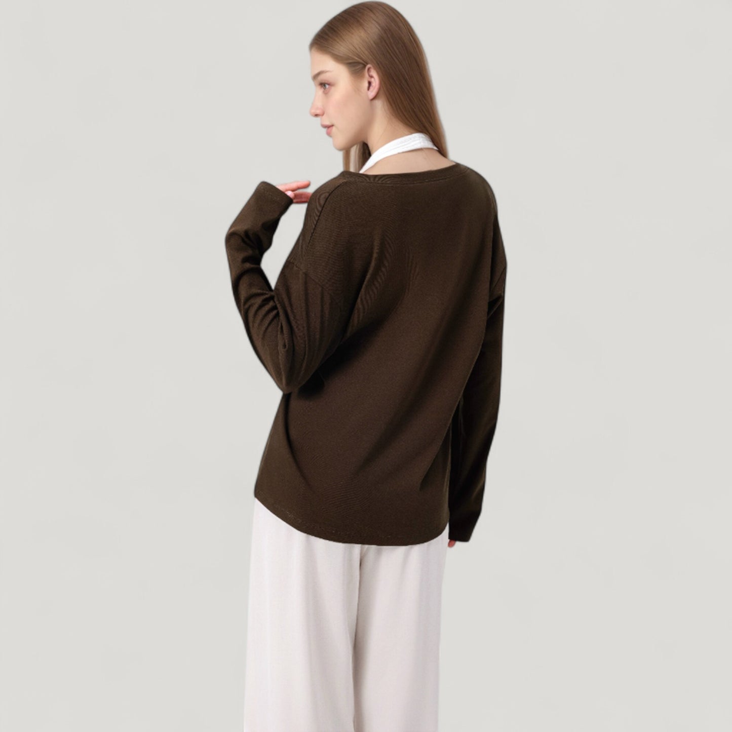 Anna-Kaci Active Women's Long Sleeve V-Neck Pullover Top with Relaxed Fit and Drop Shoulder Design