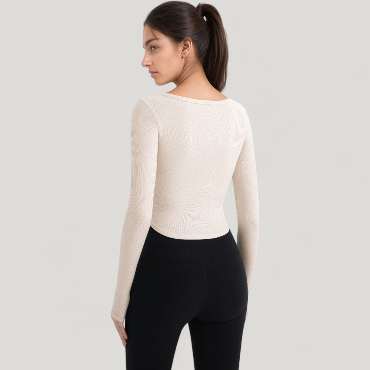 Anna-Kaci Active Women's Long Sleeve Pullover Top with Deep Scoop Neck and Fitted Stretch Design