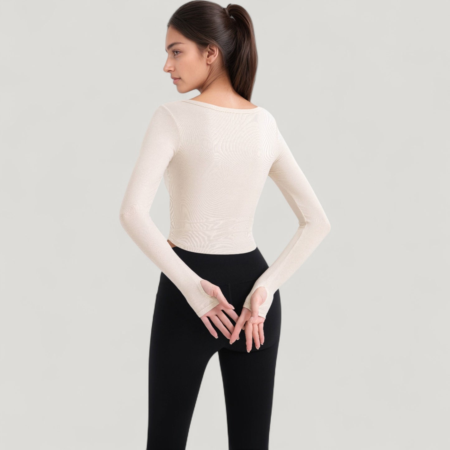 Anna-Kaci Active Women's Long Sleeve Pullover Top with Deep Scoop Neck and Fitted Stretch Design