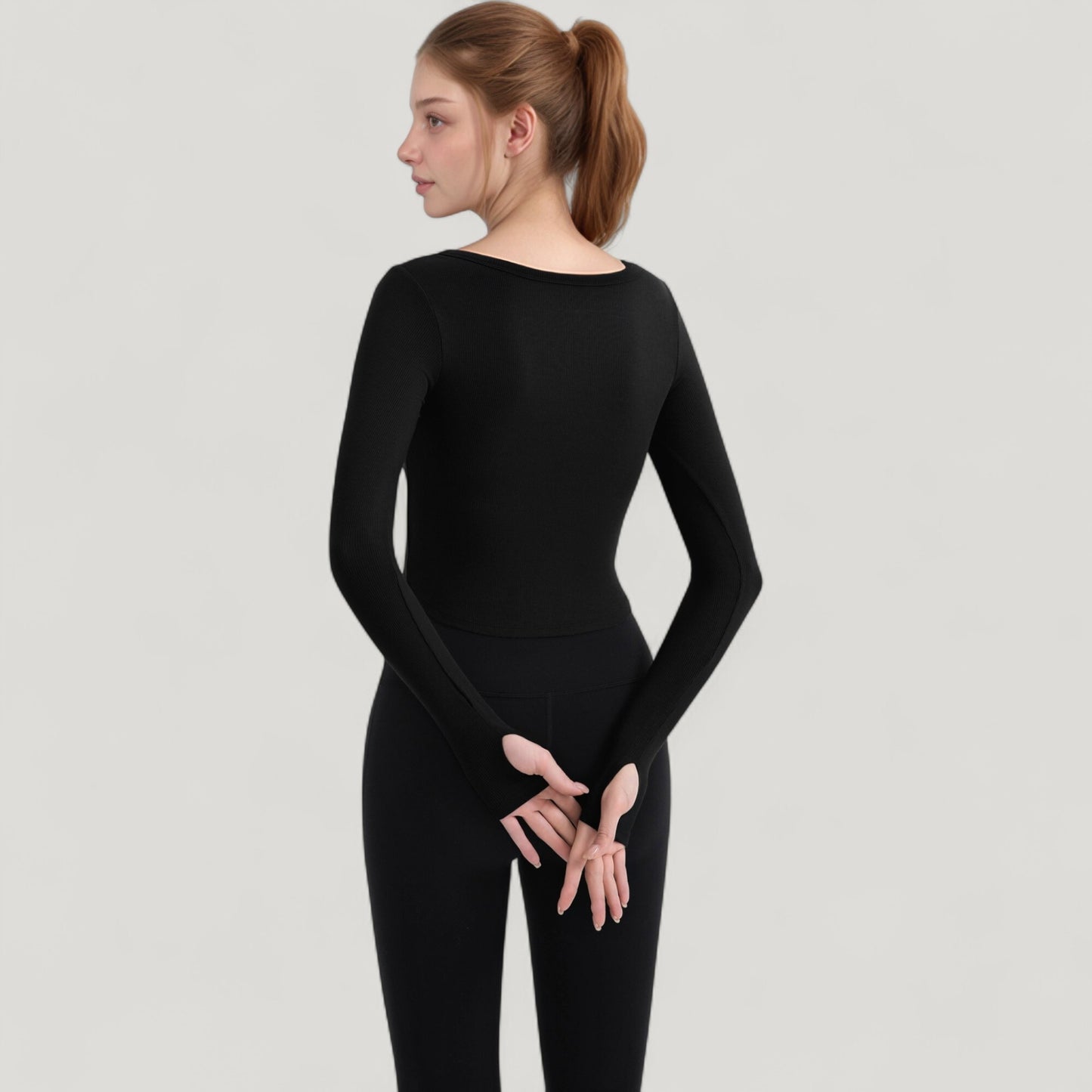 Anna-Kaci Active Women's Long Sleeve Pullover Top with Deep Scoop Neck and Fitted Stretch Design