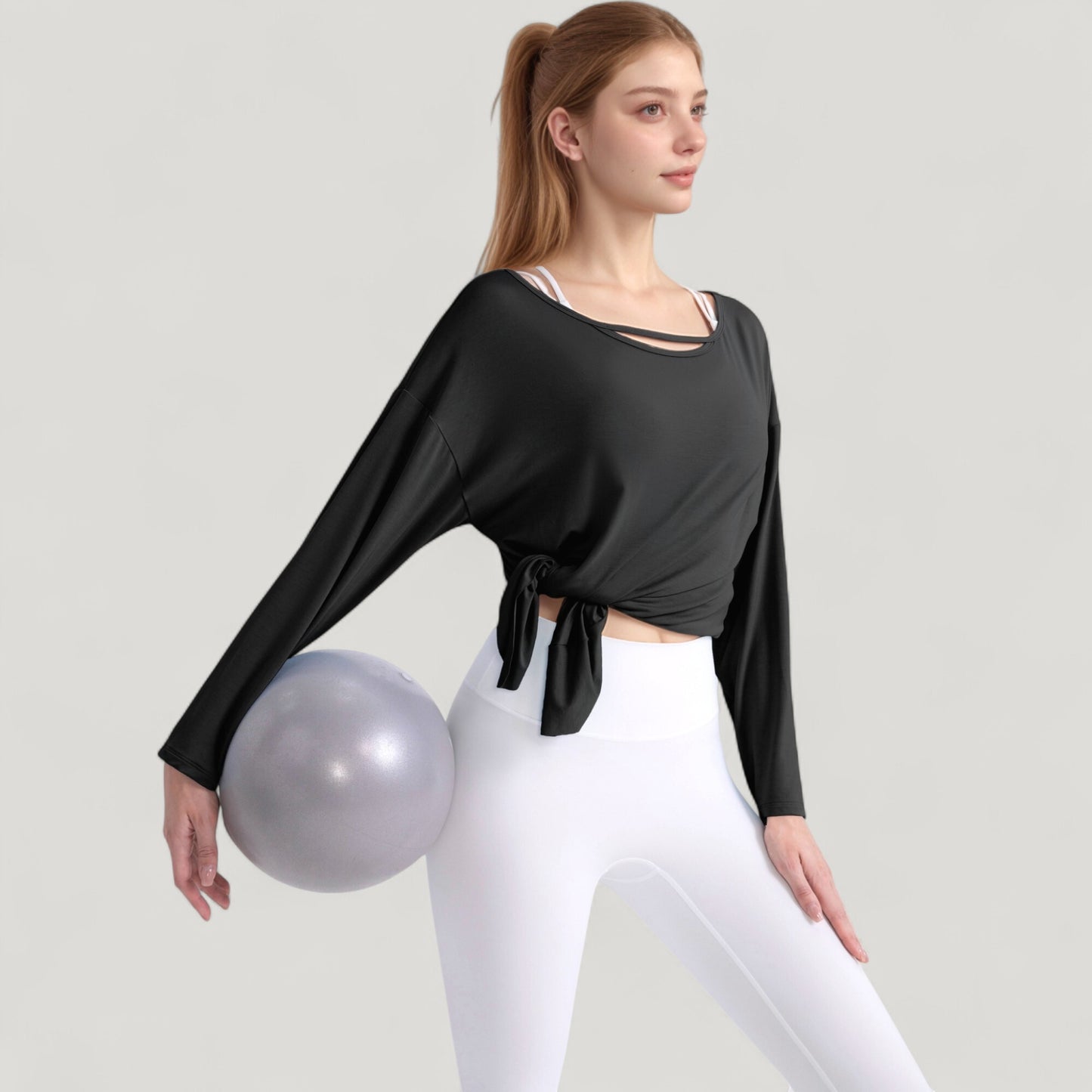 Anna-Kaci Active Women's Long Sleeve Pullover Top with Cutout Scoop Neck and Side Slit Hem