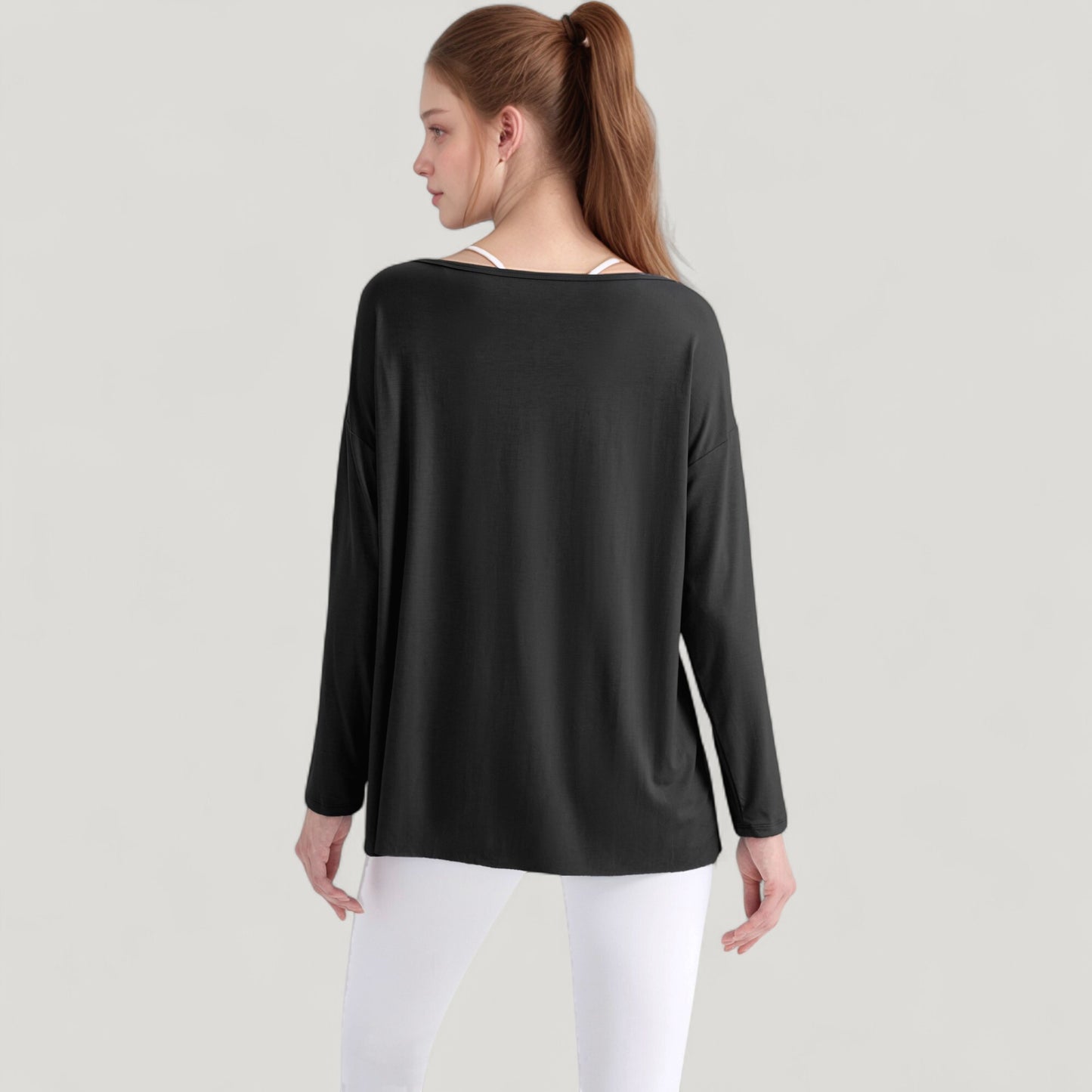Anna-Kaci Active Women's Long Sleeve Pullover Top with Cutout Scoop Neck and Side Slit Hem