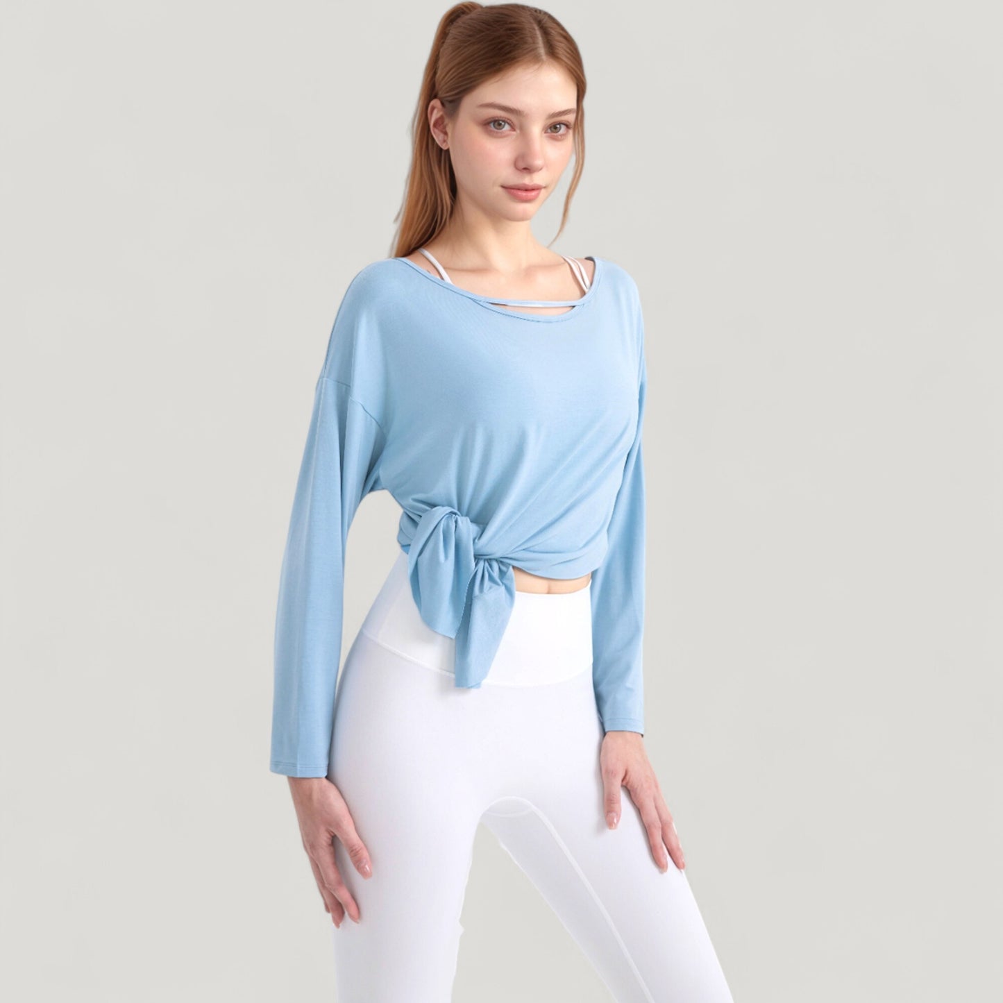 Anna-Kaci Active Women's Long Sleeve Pullover Top with Cutout Scoop Neck and Side Slit Hem