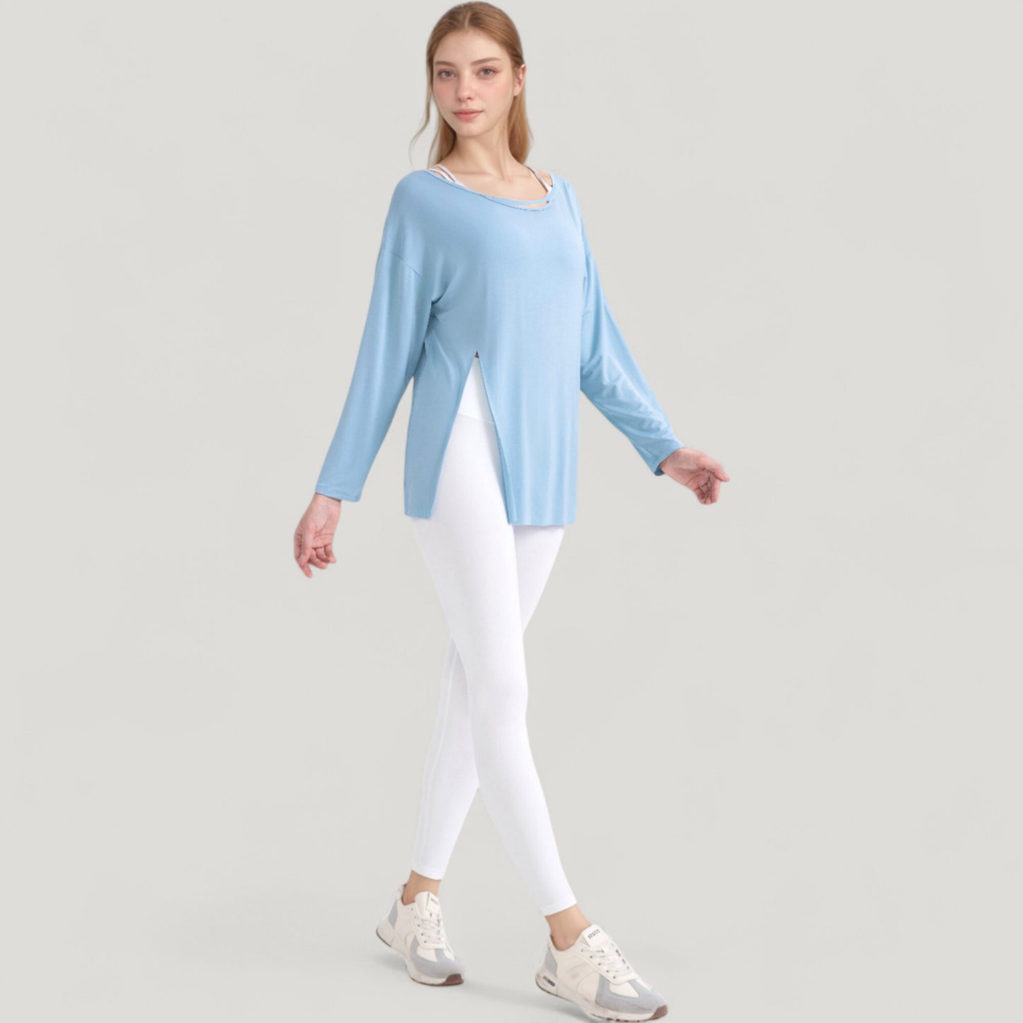 Anna-Kaci Active Women's Long Sleeve Pullover Top with Cutout Scoop Neck and Side Slit Hem