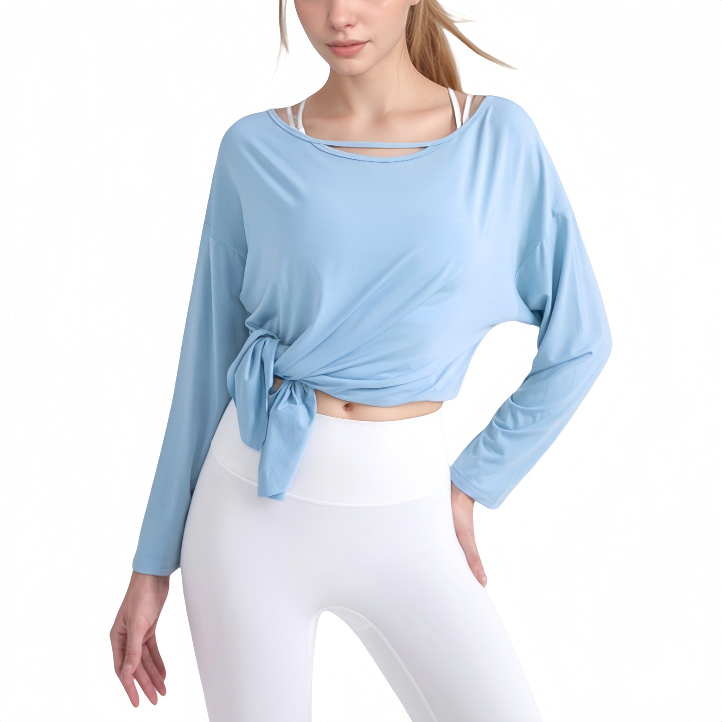 Anna-Kaci Active Women's Long Sleeve Pullover Top with Cutout Scoop Neck and Side Slit Hem