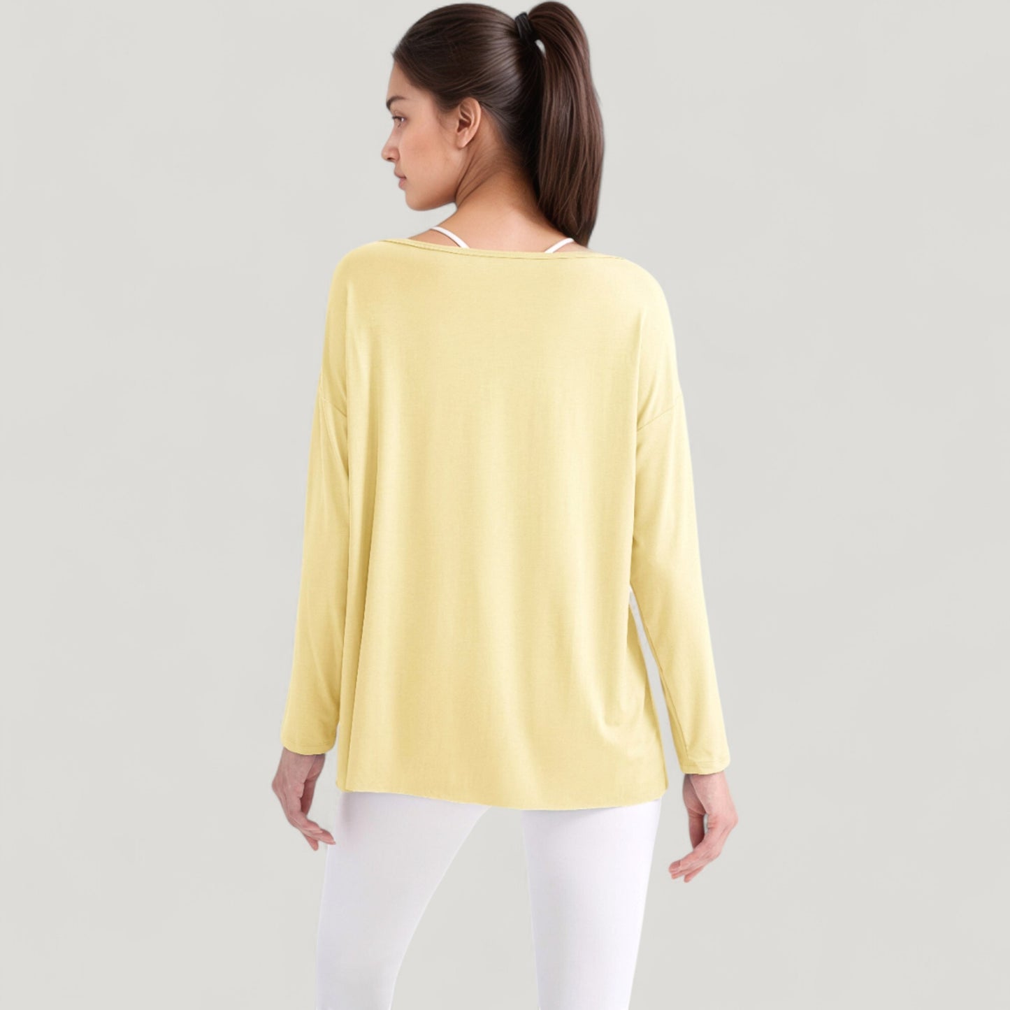 Anna-Kaci Active Women's Long Sleeve Pullover Top with Cutout Scoop Neck and Side Slit Hem