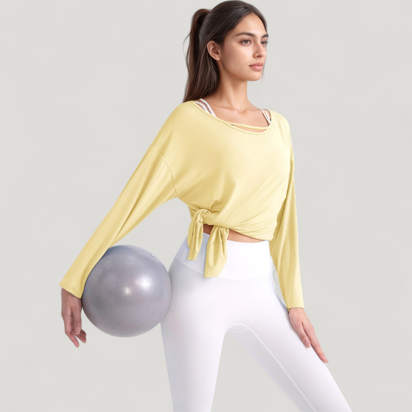 Anna-Kaci Active Women's Long Sleeve Pullover Top with Cutout Scoop Neck and Side Slit Hem