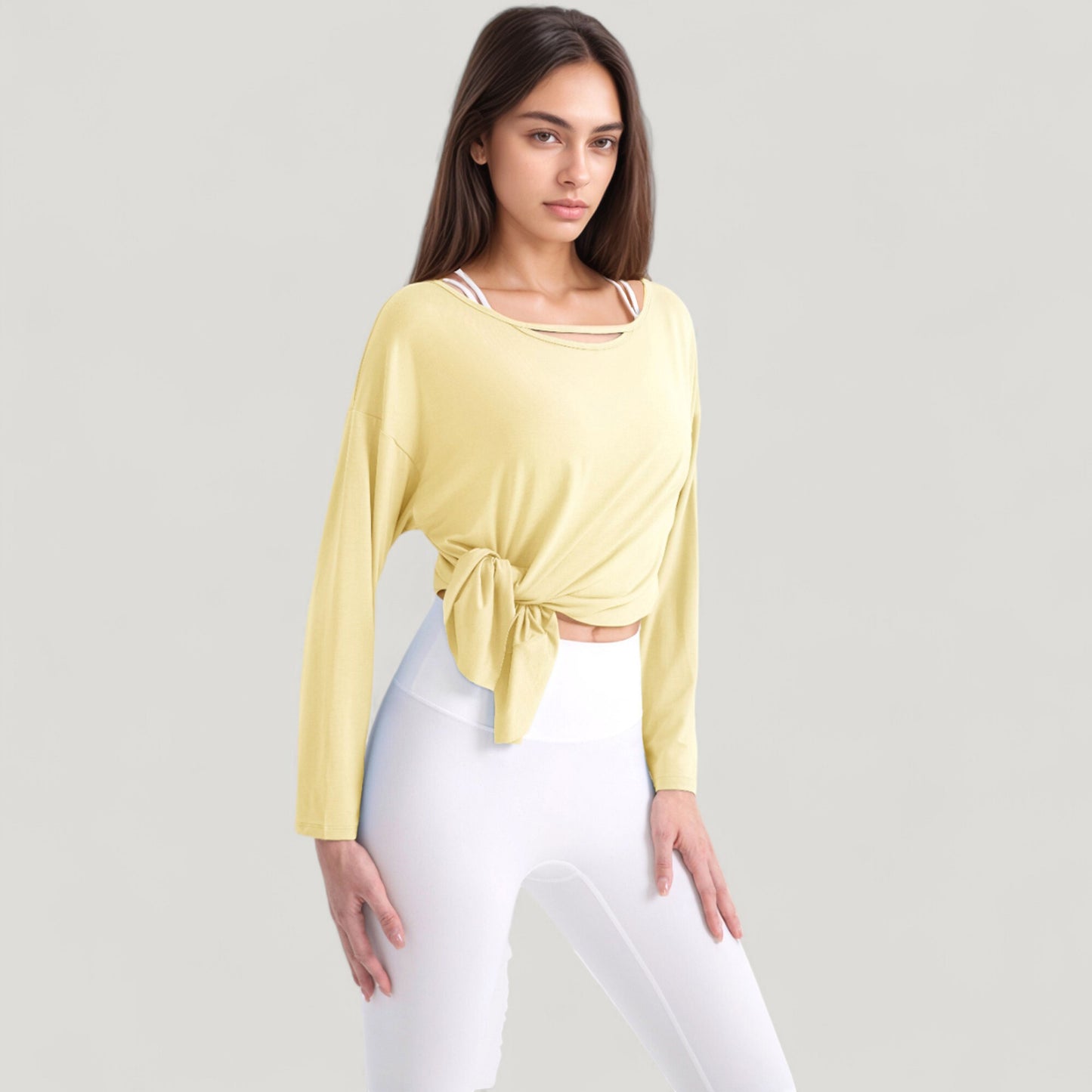 Anna-Kaci Active Women's Long Sleeve Pullover Top with Cutout Scoop Neck and Side Slit Hem