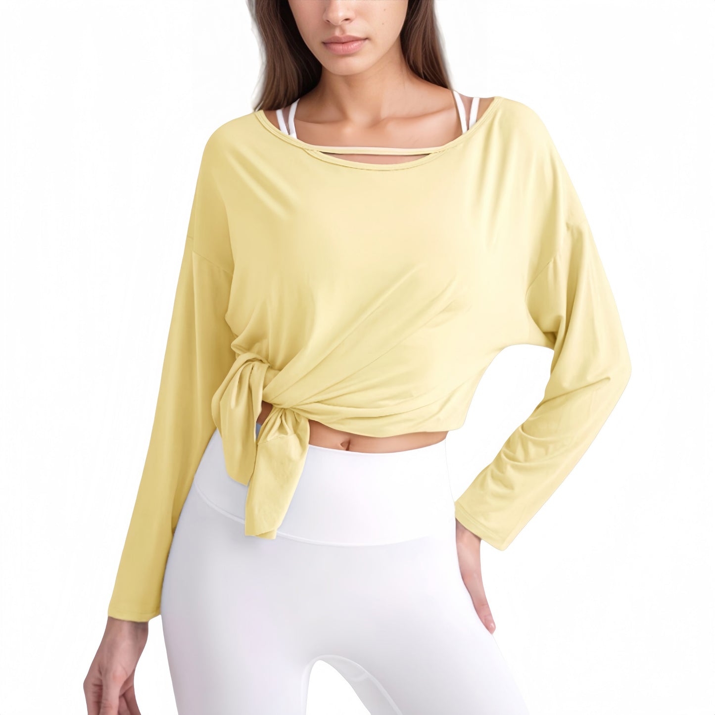 Anna-Kaci Active Women's Long Sleeve Pullover Top with Cutout Scoop Neck and Side Slit Hem