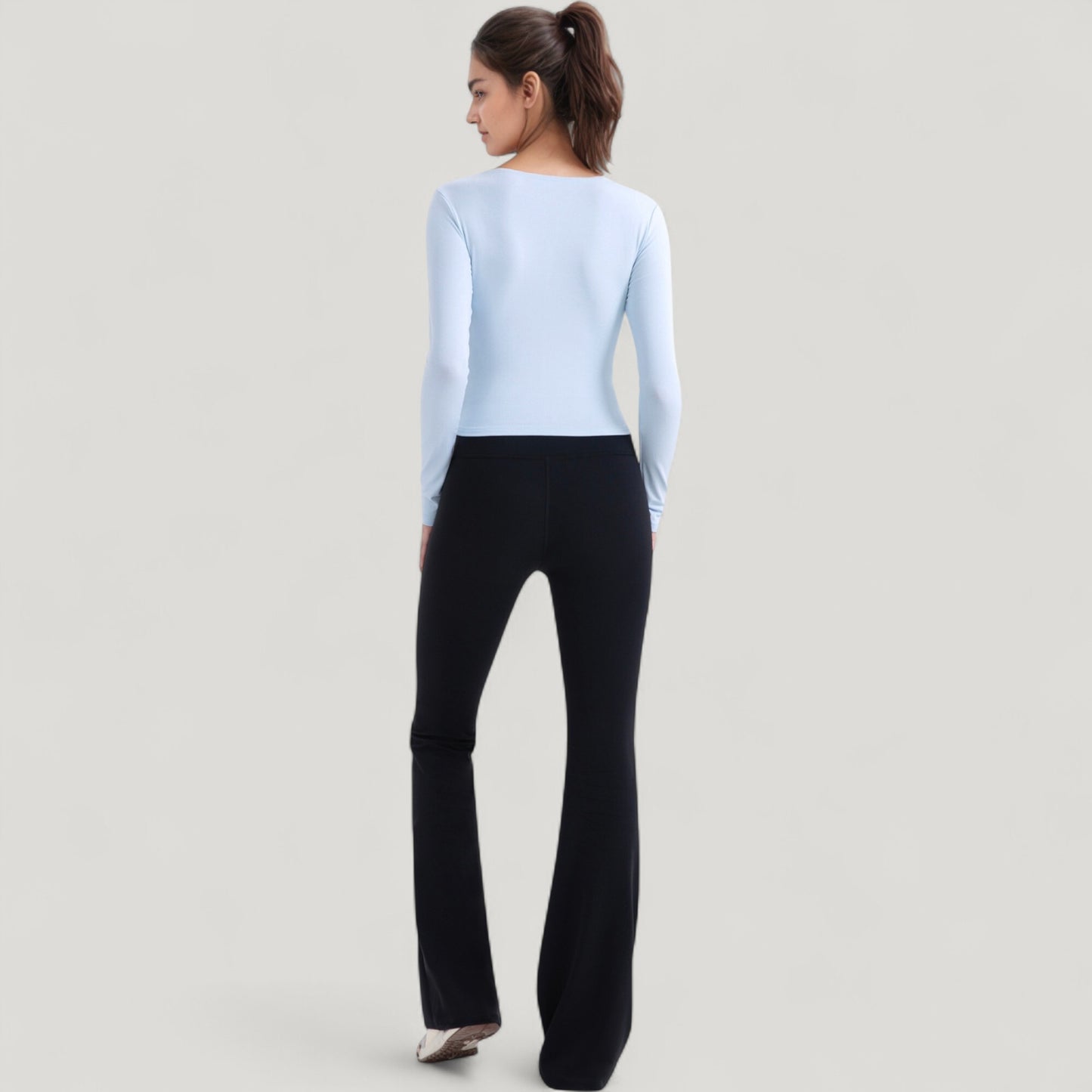 Anna-Kaci Active Women's Long Sleeve Fitted Athletic Top with Notch Neckline and Contoured Seams