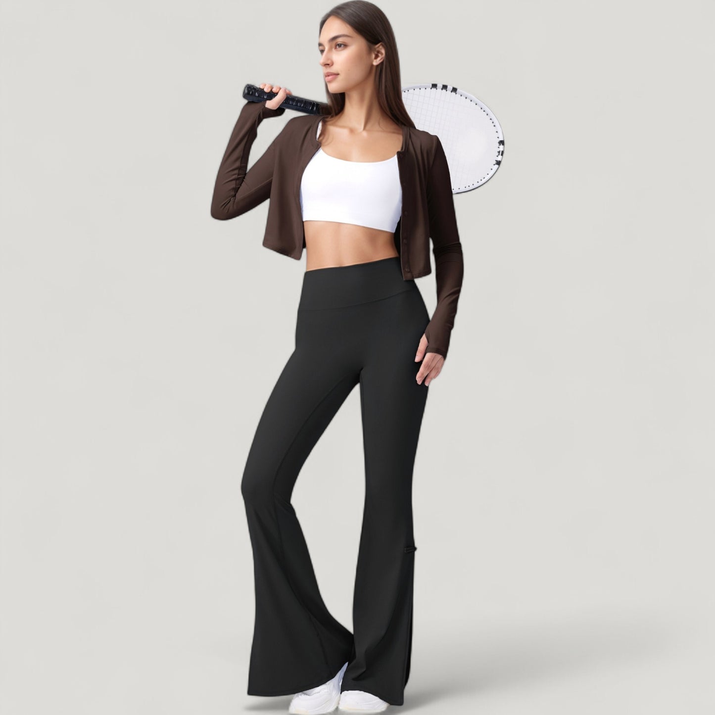 Anna-Kaci Active Women's Long Sleeve Cropped Button Front Top with Fitted Stretch Design