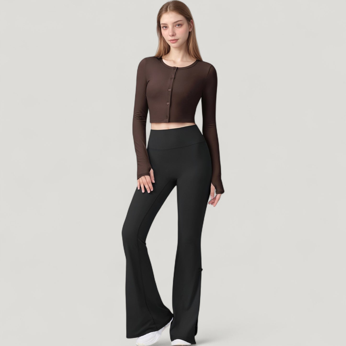 Anna-Kaci Active Women's Long Sleeve Cropped Button Front Top with Fitted Stretch Design