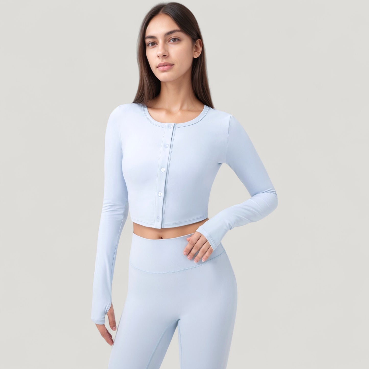 Anna-Kaci Active Women's Long Sleeve Cropped Button Front Top with Fitted Stretch Design