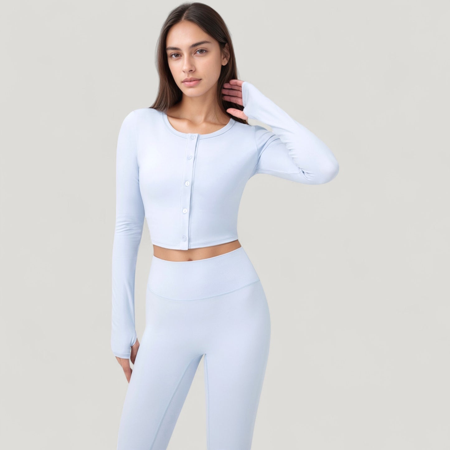 Anna-Kaci Active Women's Long Sleeve Cropped Button Front Top with Fitted Stretch Design