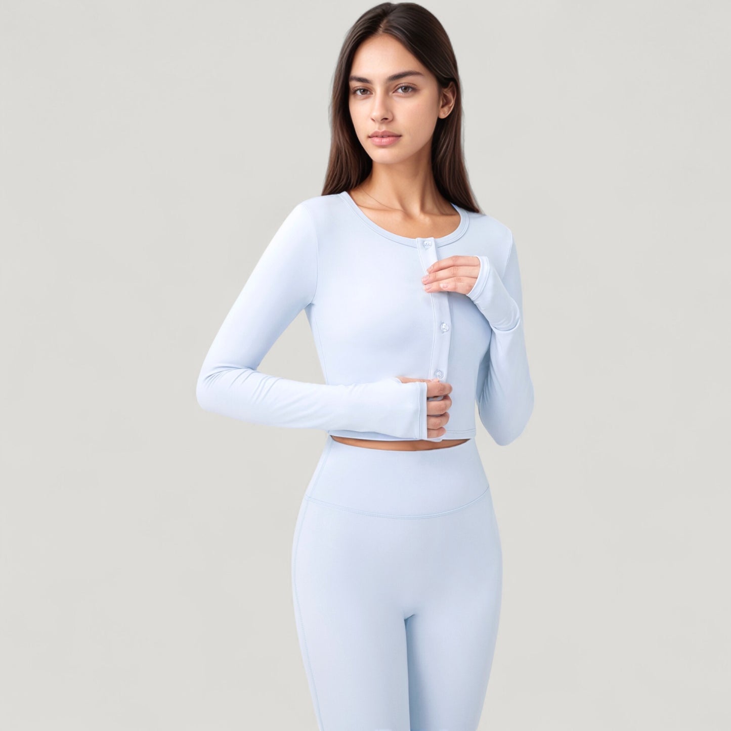 Anna-Kaci Active Women's Long Sleeve Cropped Button Front Top with Fitted Stretch Design
