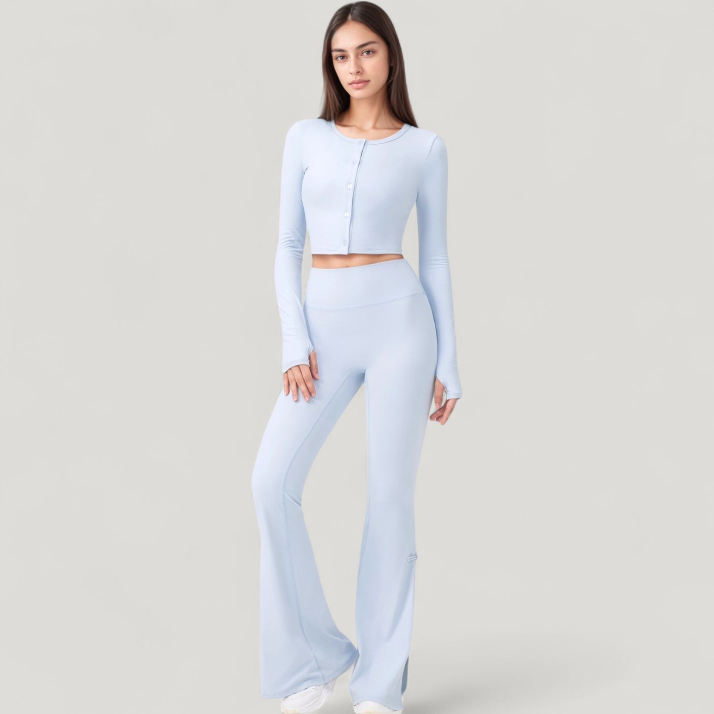 Anna-Kaci Active Women's Long Sleeve Cropped Button Front Top with Fitted Stretch Design