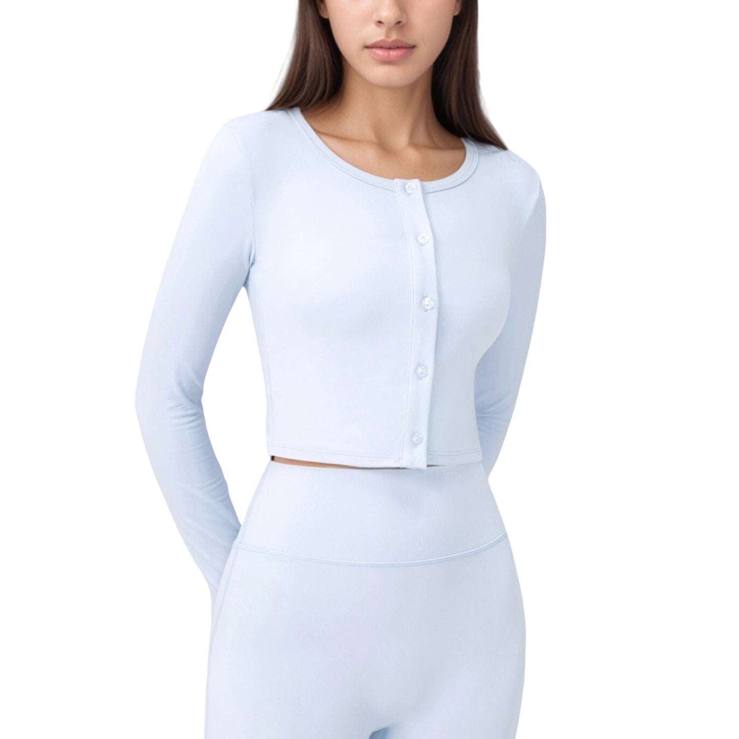 Anna-Kaci Active Women's Long Sleeve Cropped Button Front Top with Fitted Stretch Design
