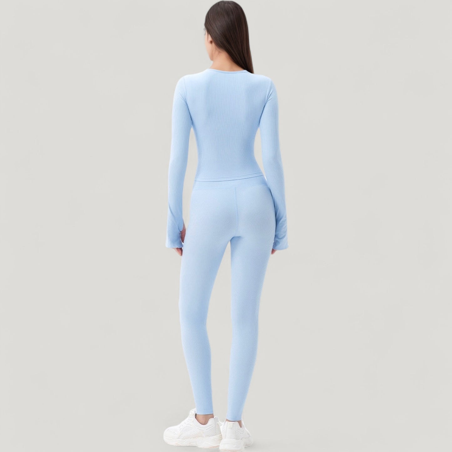 Anna-Kaci Active Women's Long Sleeve Ribbed Knit Fitted Top with Asymmetrical Neckline and Thumbhole Cuffs