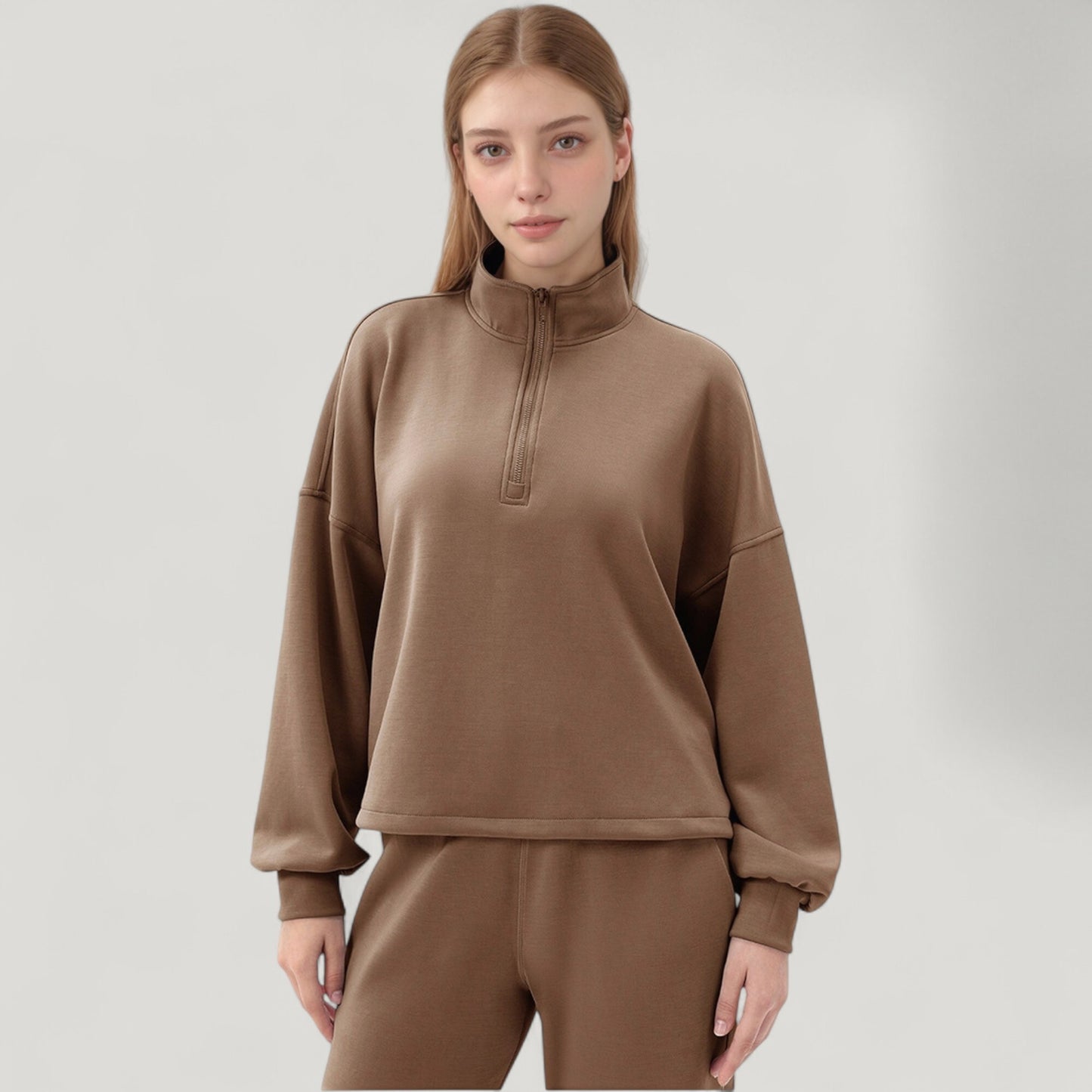 Anna-Kaci Active Women's Long Sleeve Half Zip Pullover Top with High Collar and Relaxed Fit