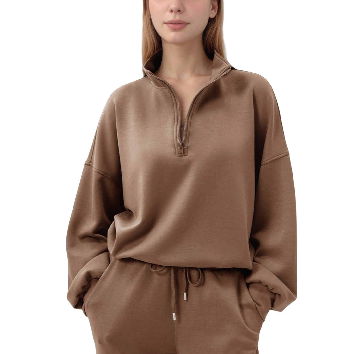 Anna-Kaci Active Women's Long Sleeve Half Zip Pullover Top with High Collar and Relaxed Fit