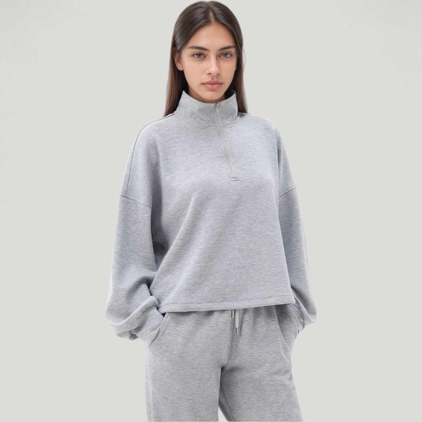 Anna-Kaci Active Women's Long Sleeve Half Zip Pullover Top with High Collar and Relaxed Fit