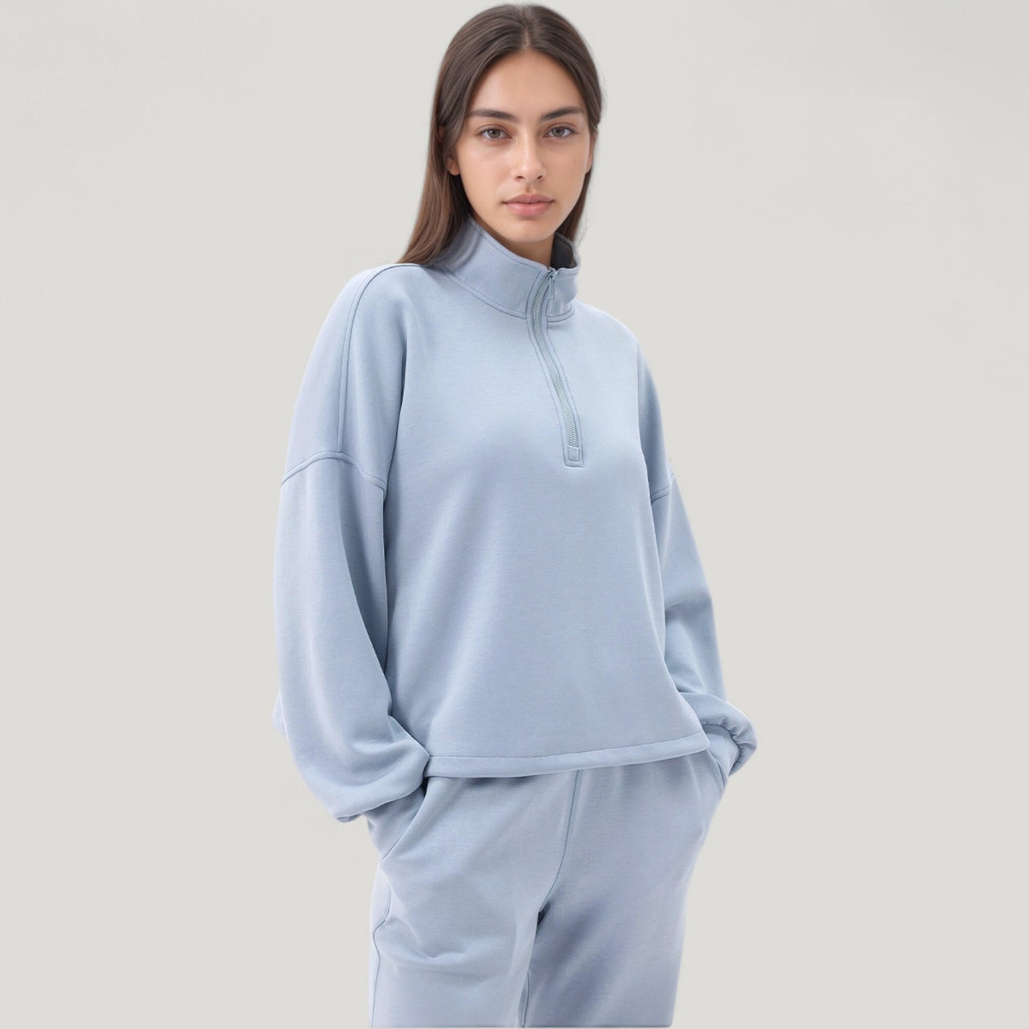 Anna-Kaci Active Women's Long Sleeve Half Zip Pullover Top with High Collar and Relaxed Fit