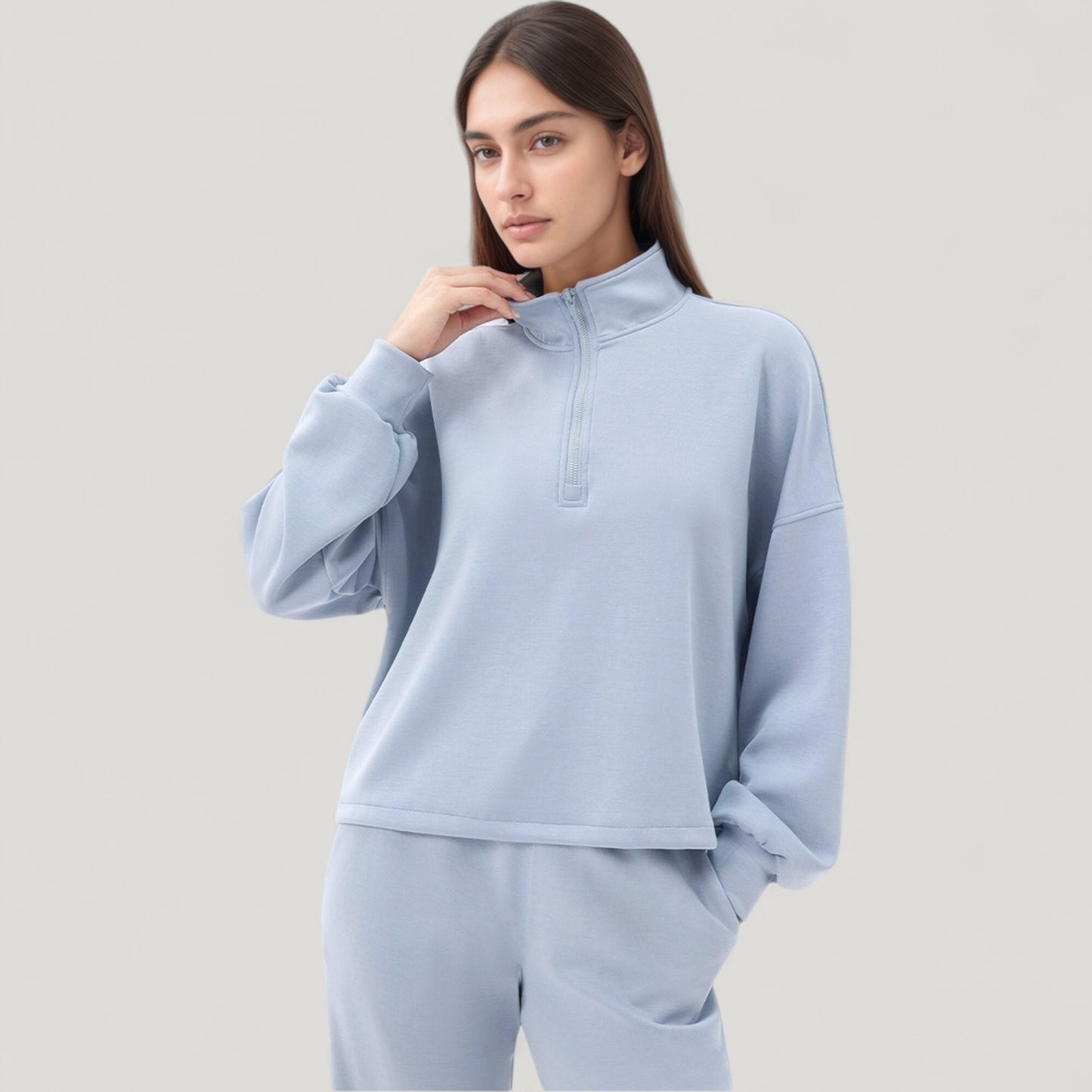 Anna-Kaci Active Women's Long Sleeve Half Zip Pullover Top with High Collar and Relaxed Fit