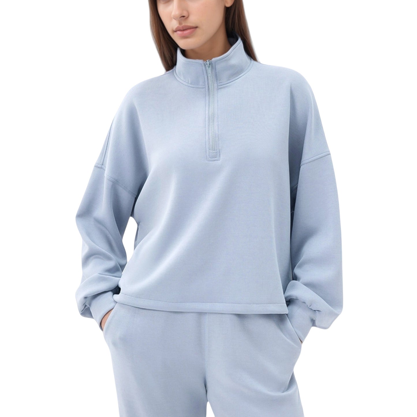 Anna-Kaci Active Women's Long Sleeve Half Zip Pullover Top with High Collar and Relaxed Fit
