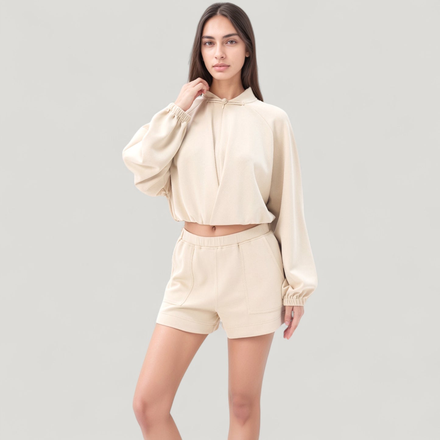 Anna-Kaci Active Women's Long Sleeve Woven Lounge Top with Half Zip Front, Elastic Hem, and Relaxed Draped Fit