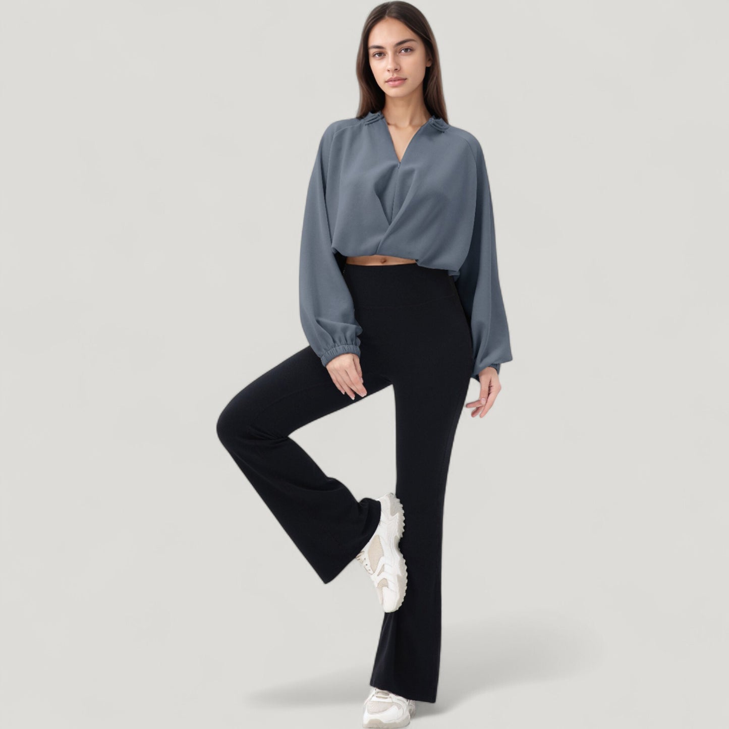 Anna-Kaci Active Women's Long Sleeve Woven Lounge Top with Half Zip Front, Elastic Hem, and Relaxed Draped Fit