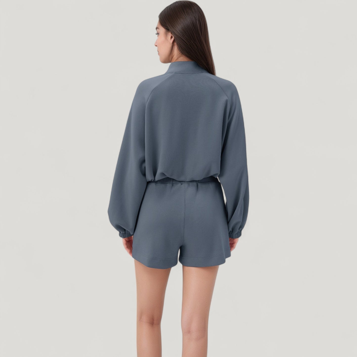 Anna-Kaci Active Women's Long Sleeve Woven Lounge Top with Half Zip Front, Elastic Hem, and Relaxed Draped Fit