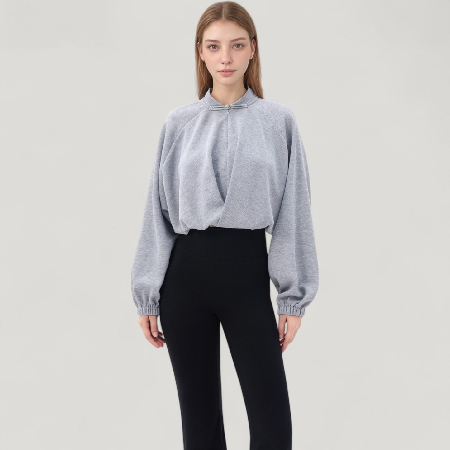 Anna-Kaci Active Women's Long Sleeve Woven Lounge Top with Half Zip Front, Elastic Hem, and Relaxed Draped Fit