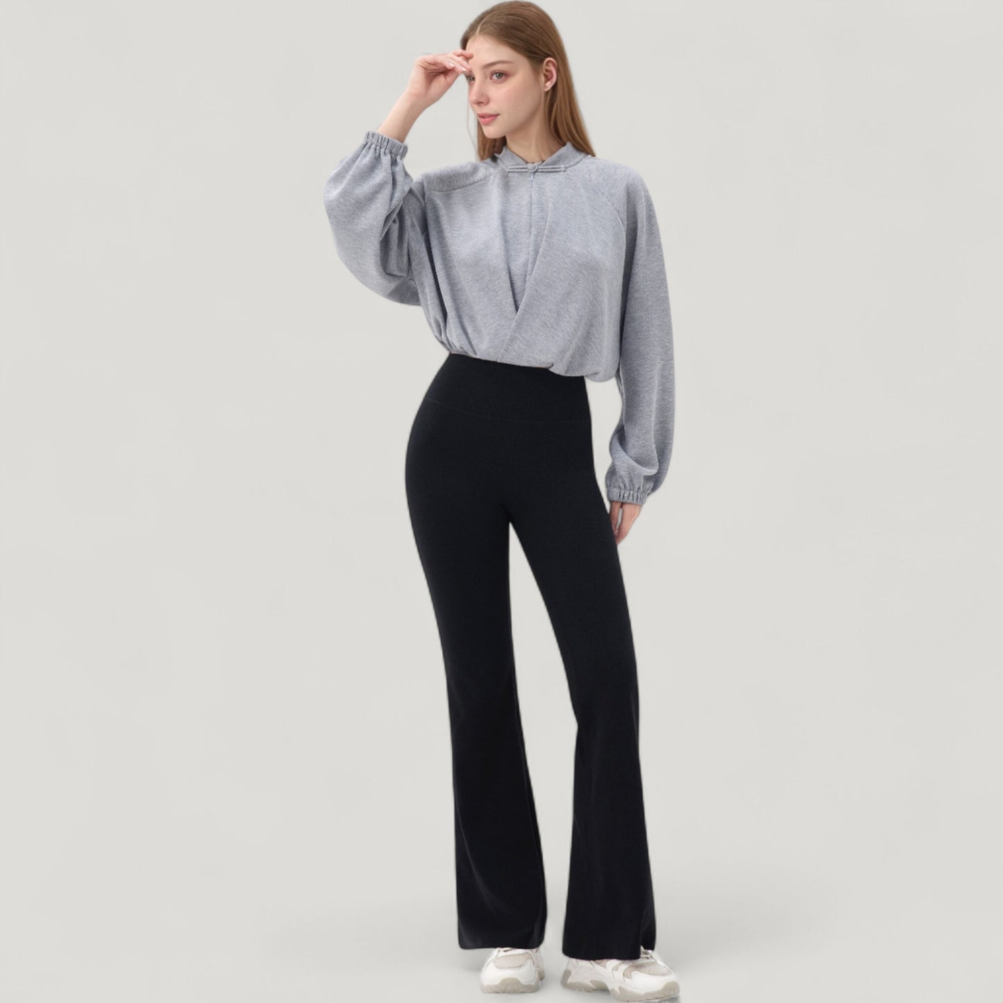 Anna-Kaci Active Women's Long Sleeve Woven Lounge Top with Half Zip Front, Elastic Hem, and Relaxed Draped Fit