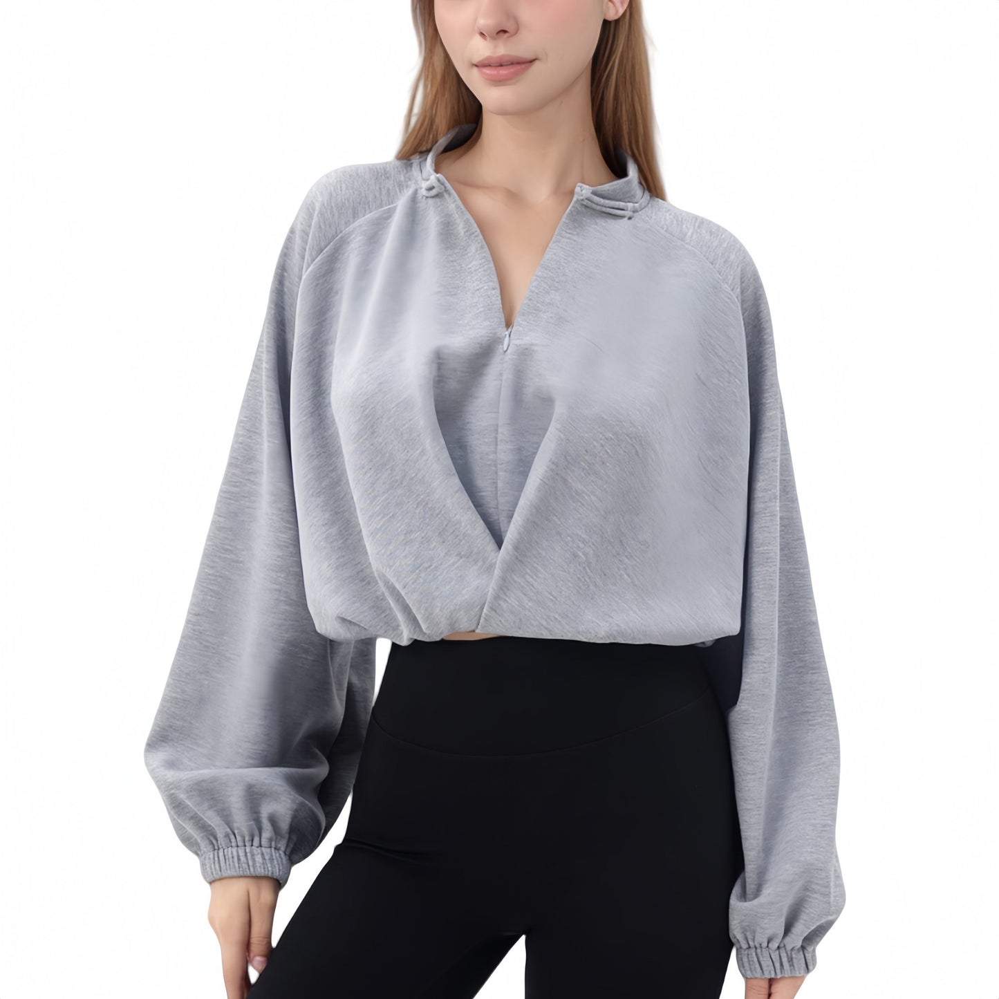 Anna-Kaci Active Women's Long Sleeve Woven Lounge Top with Half Zip Front, Elastic Hem, and Relaxed Draped Fit