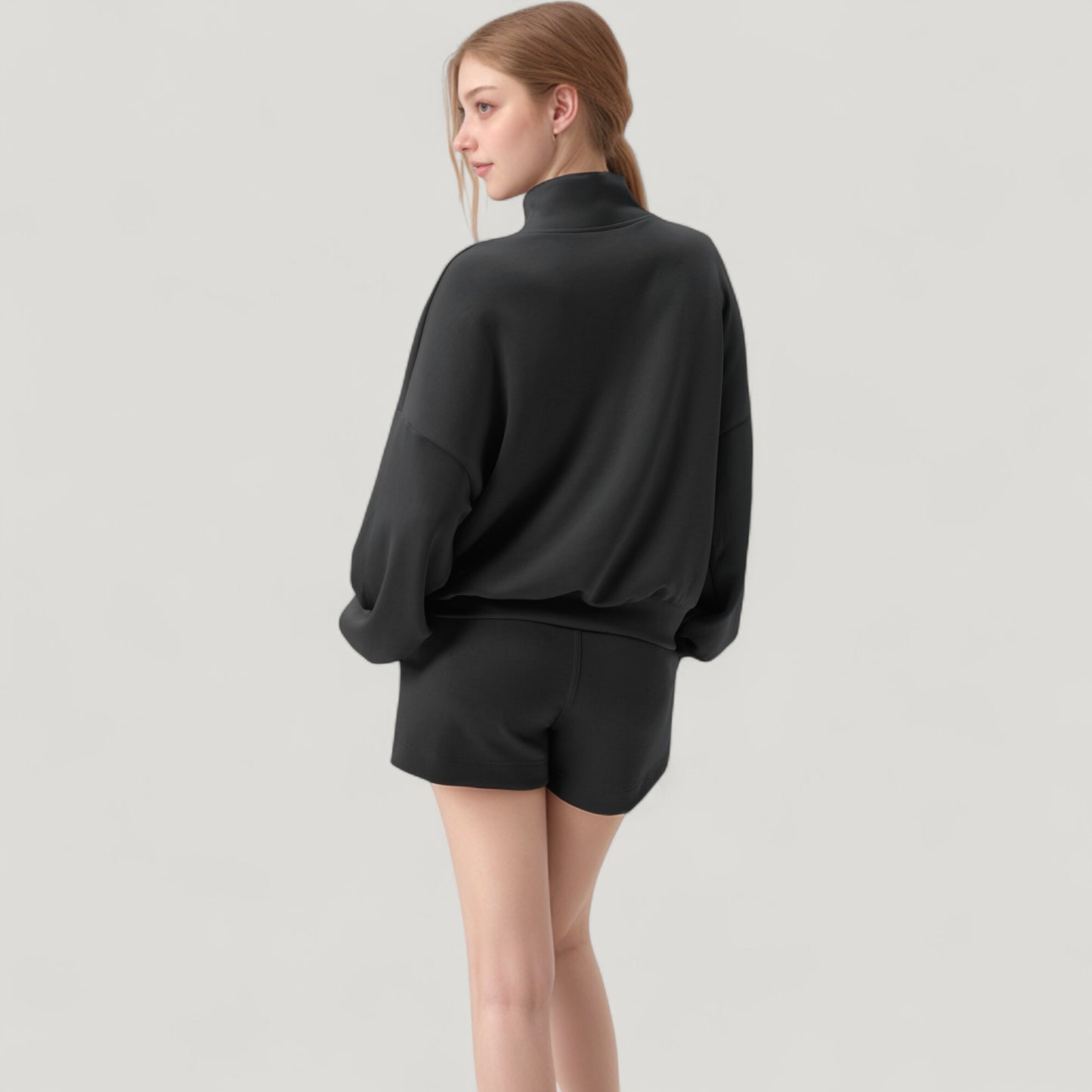 Anna-Kaci Active Women's Long Sleeve Woven Half Zip Pullover Top with Stand Collar and Elastic Cuffs