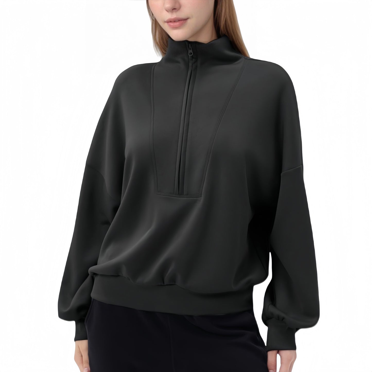Anna-Kaci Active Women's Long Sleeve Woven Half Zip Pullover Top with Stand Collar and Elastic Cuffs