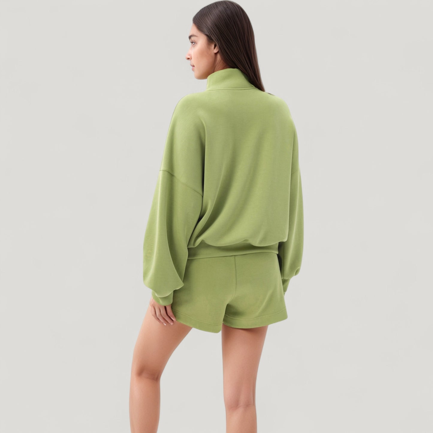 Anna-Kaci Active Women's Long Sleeve Woven Half Zip Pullover Top with Stand Collar and Elastic Cuffs