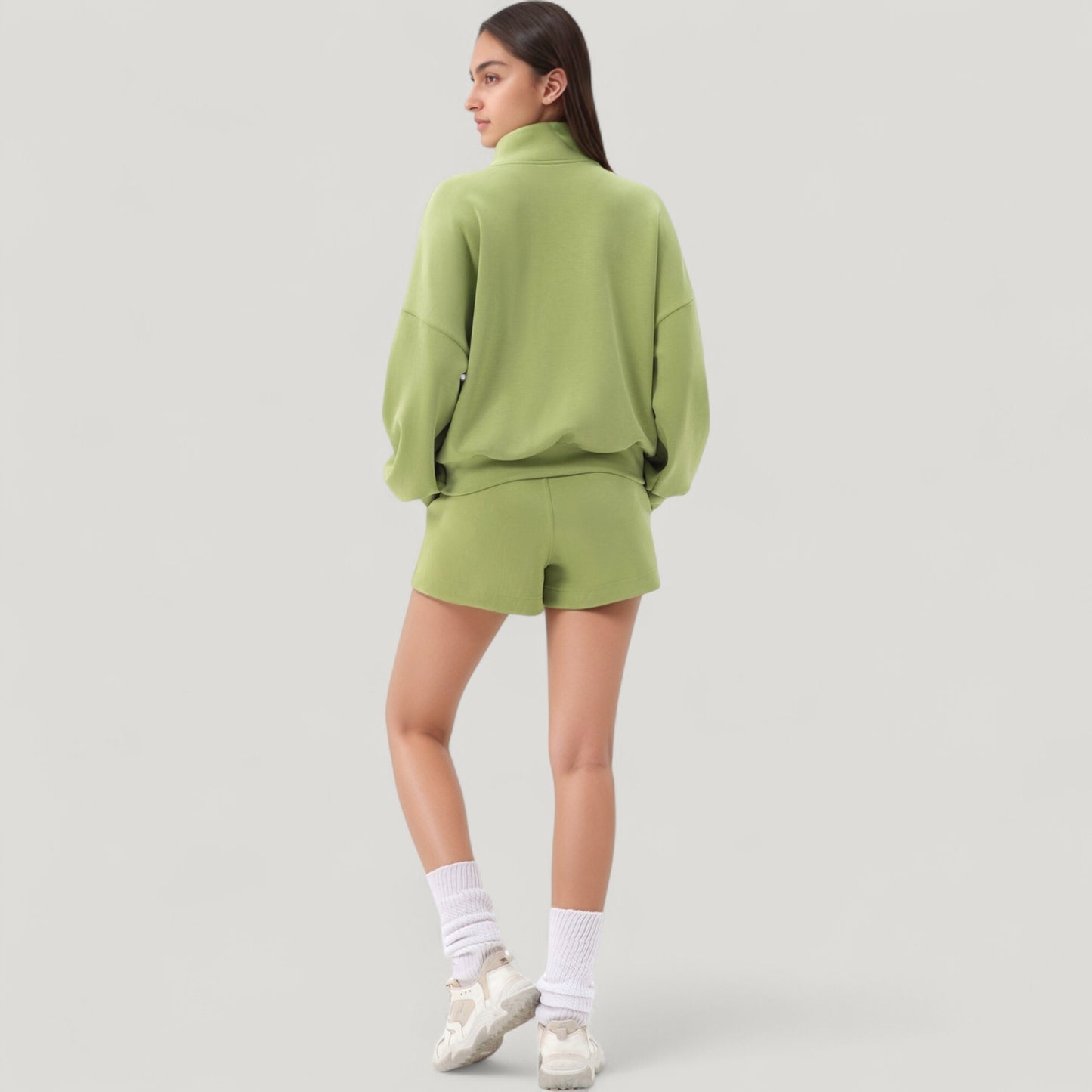 Anna-Kaci Active Women's Long Sleeve Woven Half Zip Pullover Top with Stand Collar and Elastic Cuffs