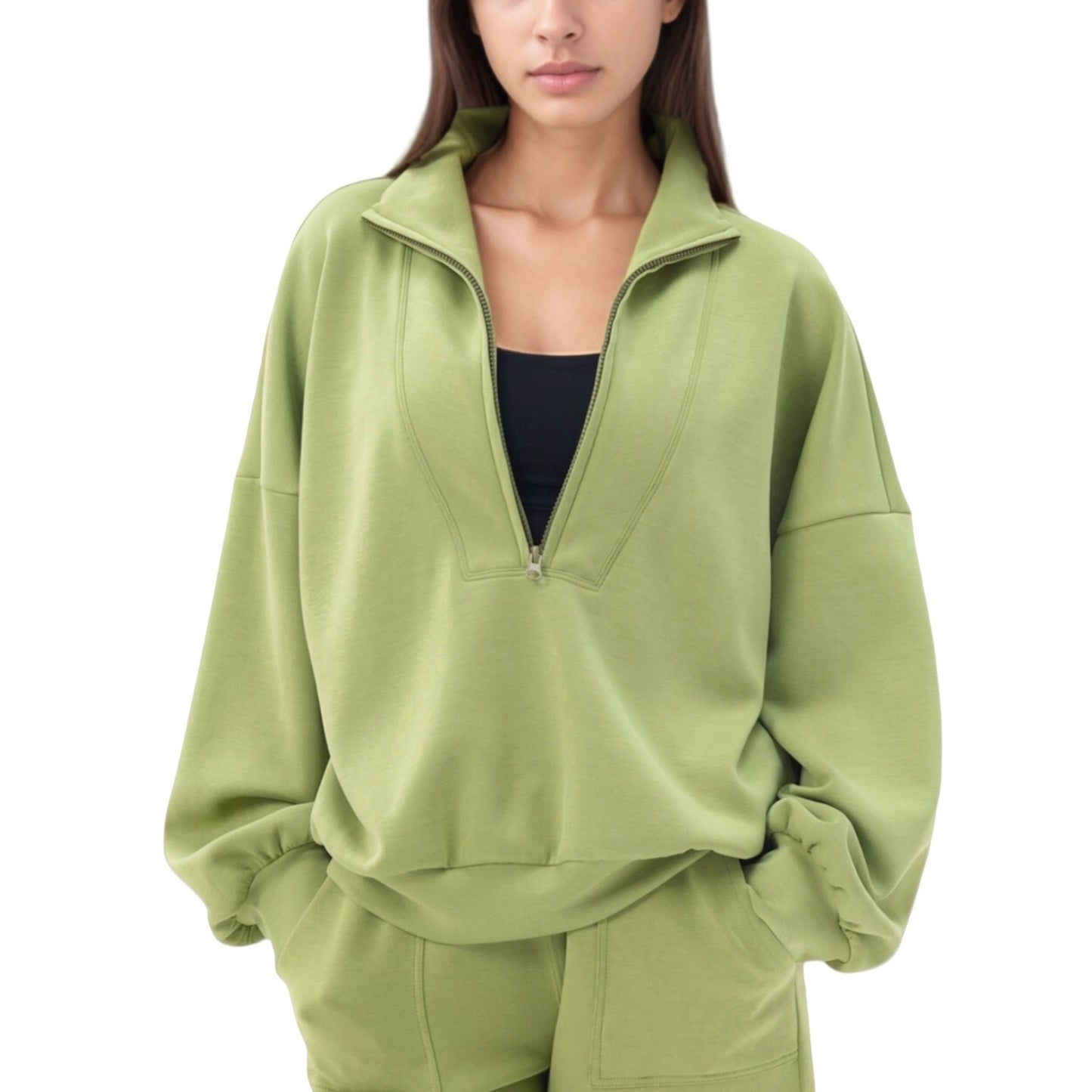 Anna-Kaci Active Women's Long Sleeve Woven Half Zip Pullover Top with Stand Collar and Elastic Cuffs