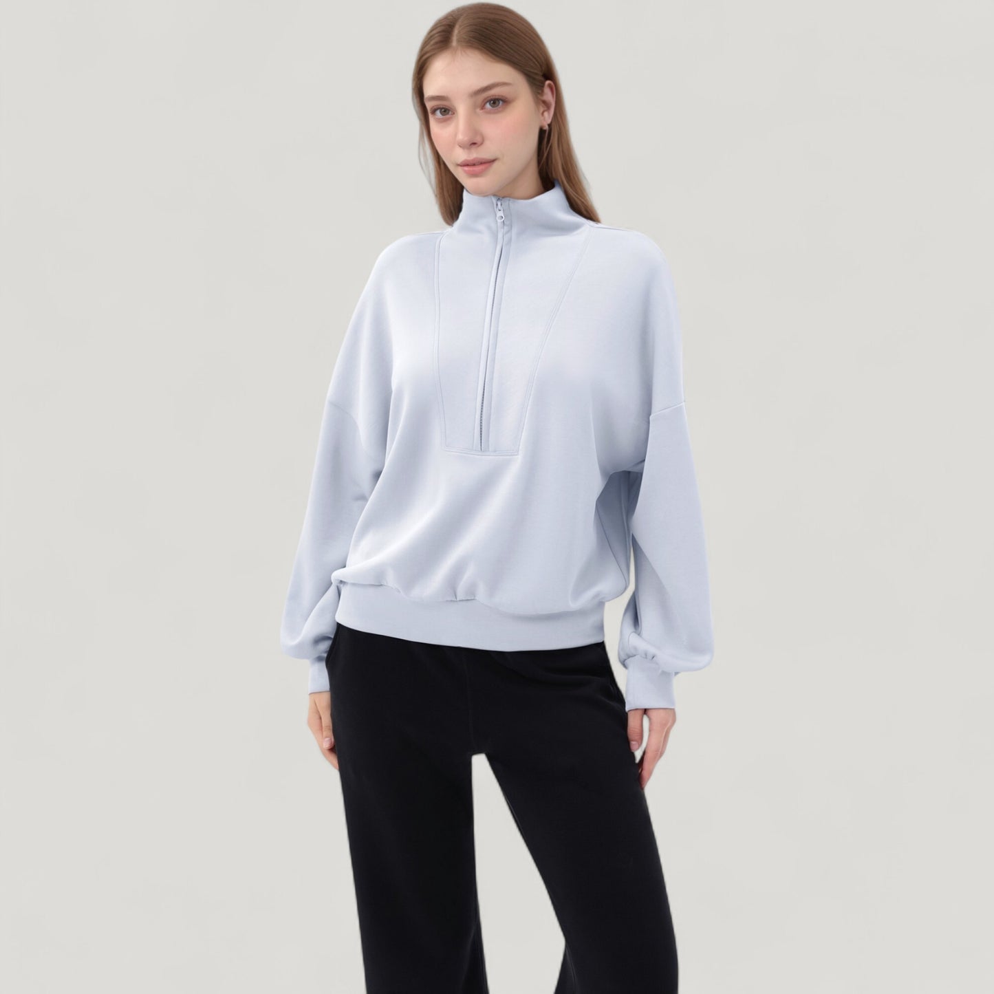Anna-Kaci Active Women's Long Sleeve Woven Half Zip Pullover Top with Stand Collar and Elastic Cuffs