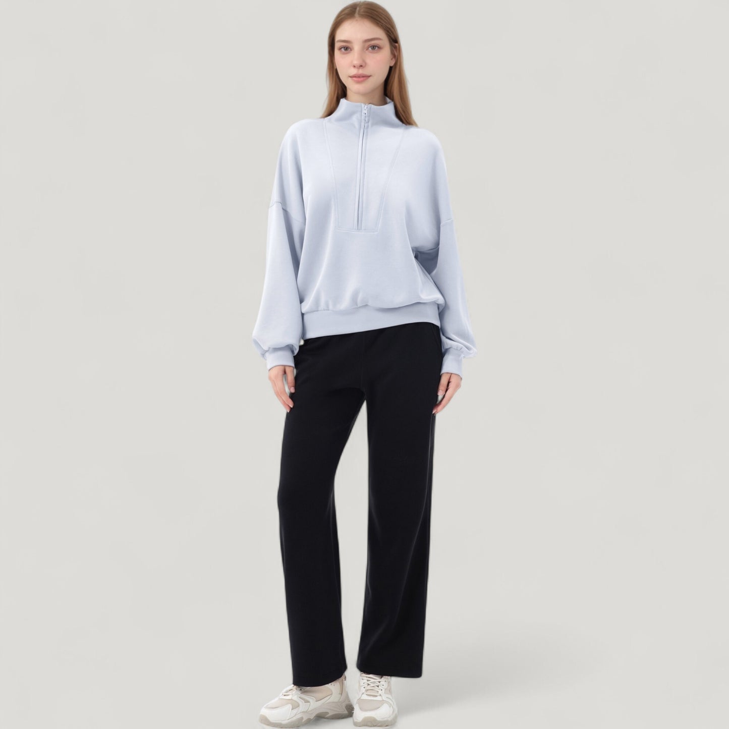 Anna-Kaci Active Women's Long Sleeve Woven Half Zip Pullover Top with Stand Collar and Elastic Cuffs