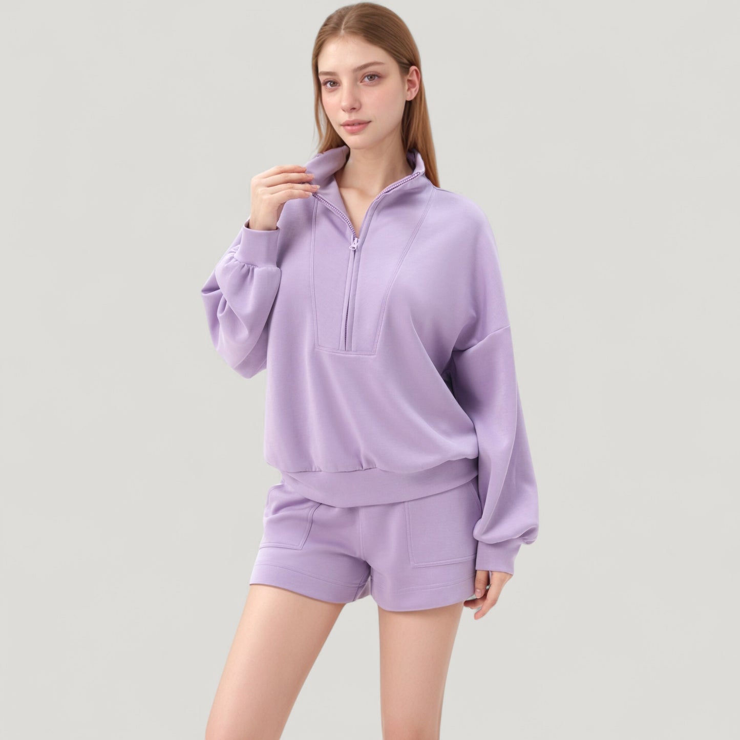 Anna-Kaci Active Women's Long Sleeve Woven Half Zip Pullover Top with Stand Collar and Elastic Cuffs