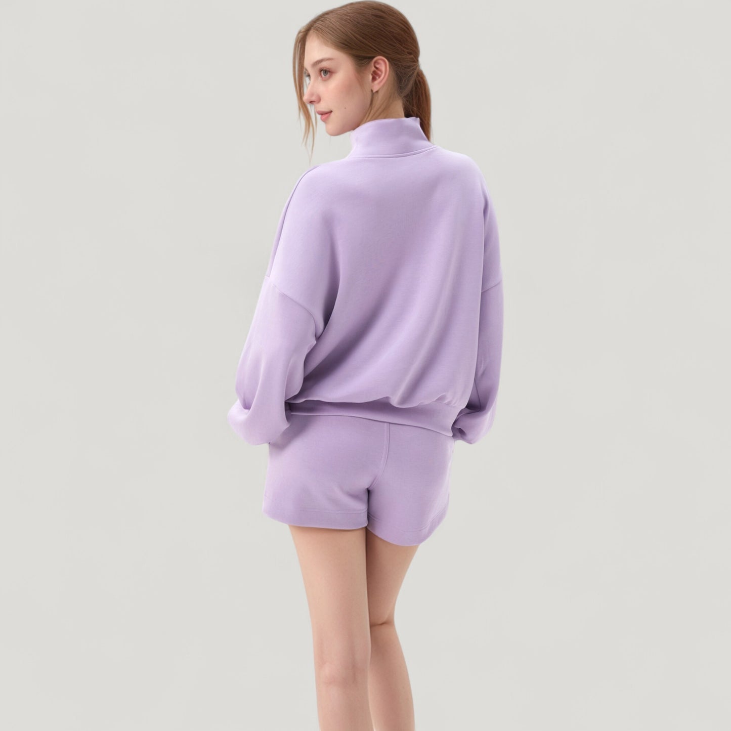 Anna-Kaci Active Women's Long Sleeve Woven Half Zip Pullover Top with Stand Collar and Elastic Cuffs