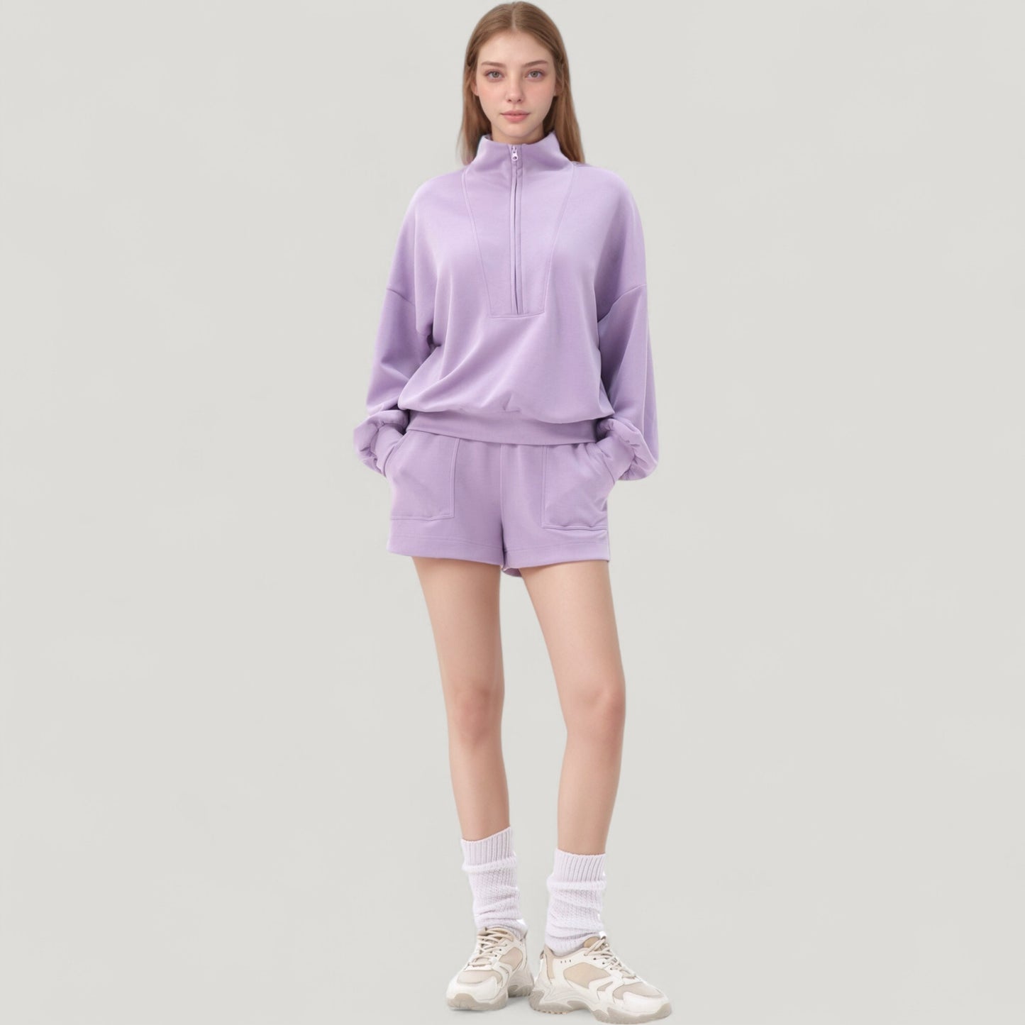 Anna-Kaci Active Women's Long Sleeve Woven Half Zip Pullover Top with Stand Collar and Elastic Cuffs